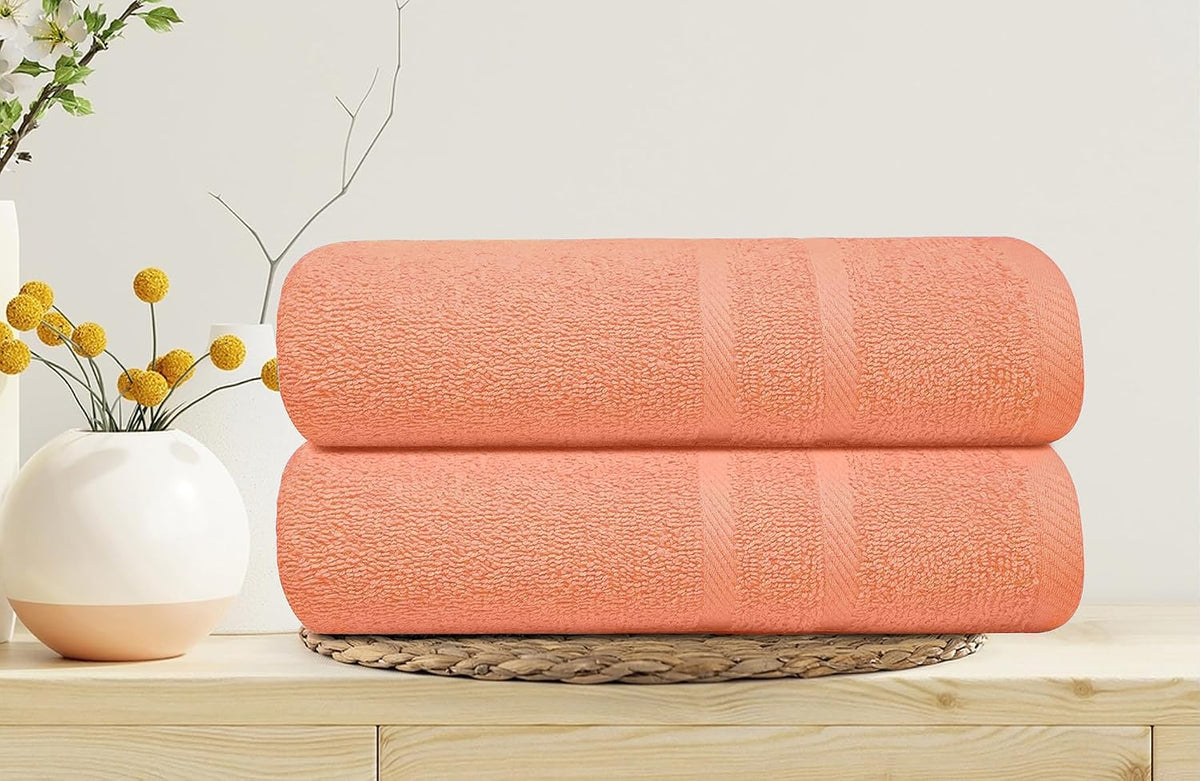 6 Pack Small Bath Towel Set - 100% Cotton 23x46 Shower Towels in 450 GSM. Lightweight & Absorbent Quick Dry Gym Towel for Showering, Pet Drying, Spas & Salons. Terry Ringspun Towels (Peach)
