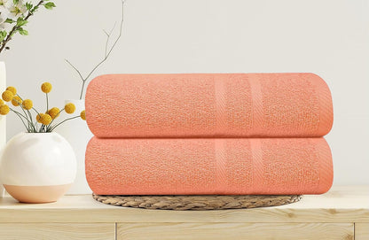 6 Pack Small Bath Towel Set - 100% Cotton 23x46 Shower Towels in 450 GSM. Lightweight & Absorbent Quick Dry Gym Towel for Showering, Pet Drying, Spas & Salons. Terry Ringspun Towels (Peach)