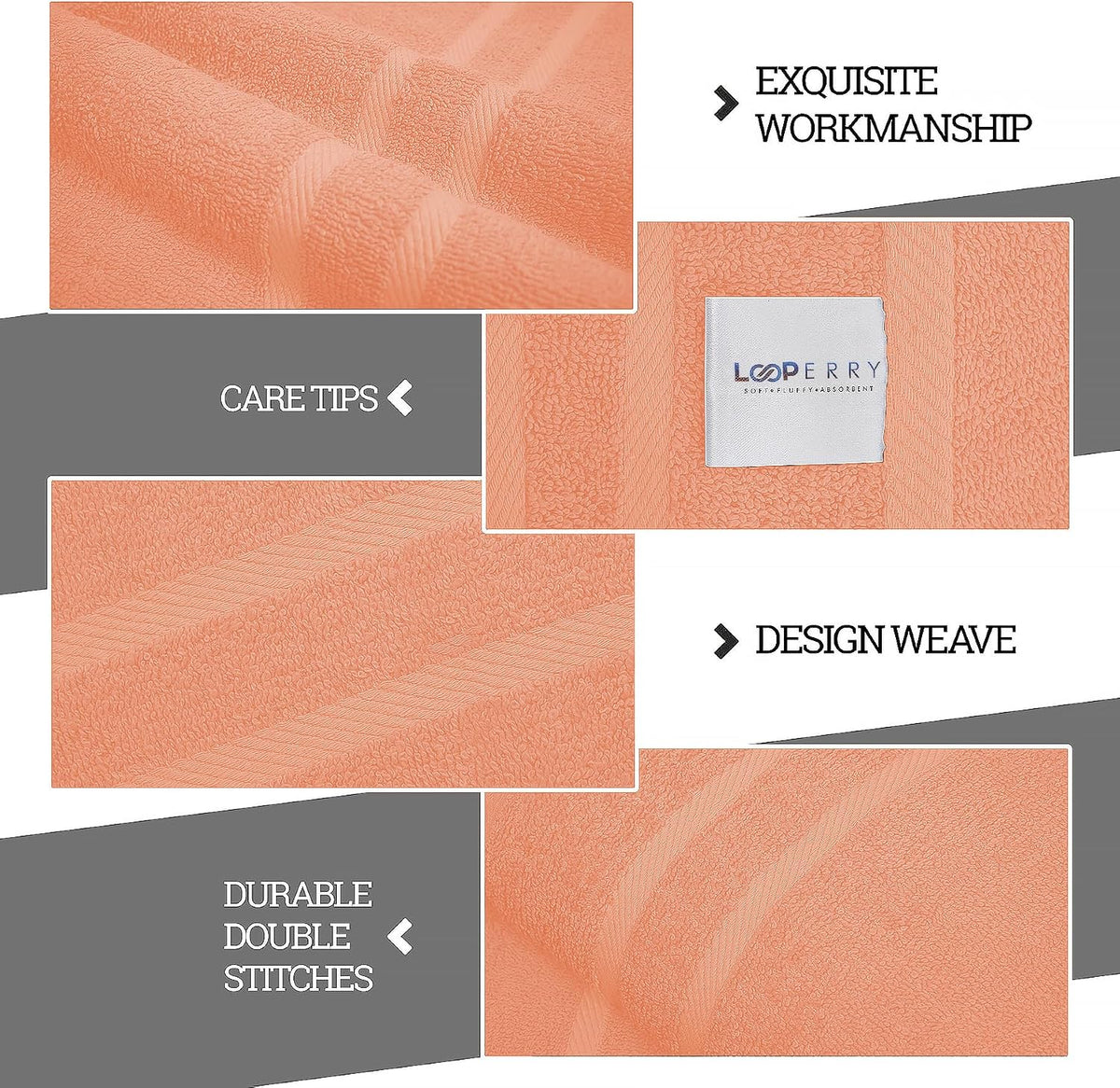 6 Pack Small Bath Towel Set - 100% Cotton 23x46 Shower Towels in 450 GSM. Lightweight & Absorbent Quick Dry Gym Towel for Showering, Pet Drying, Spas & Salons. Terry Ringspun Towels (Peach)