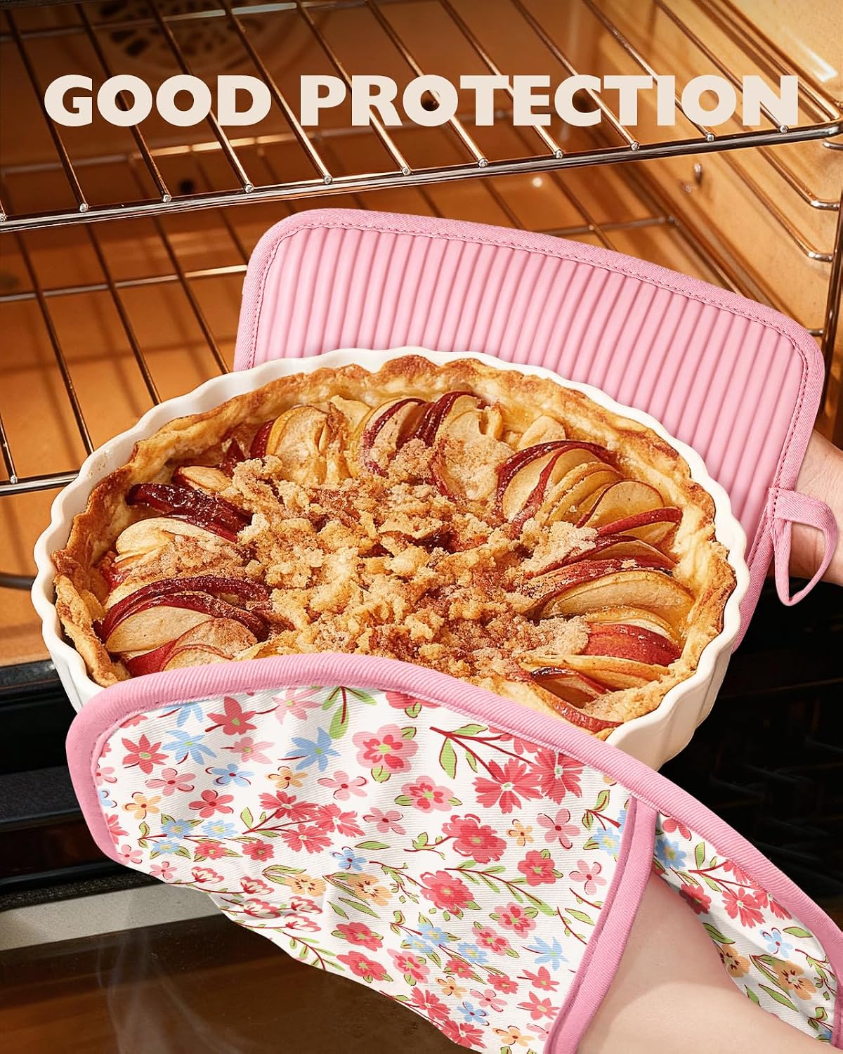 100% Thick Cotton Pot Holders Ribbed Soft Silicone Pink Flower