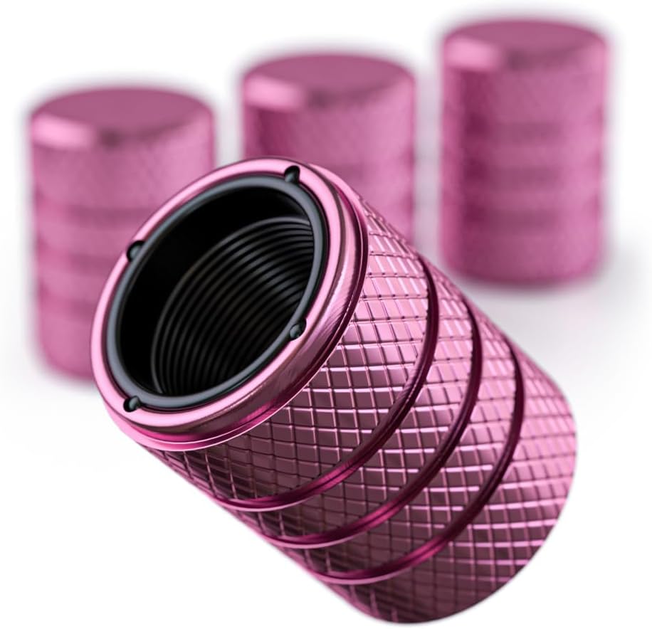 Aluminum Tire Valve Stem Caps – Anti-Rust, Premium Anodized Aluminum, Corrosion-Resistant, Easy Install, Universal Fit for Car, Truck, Bike, SUV – 1 Pack/Set of 4 (Rose Pink)