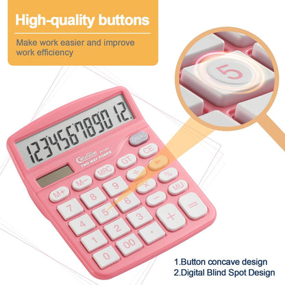 Calculator, 12 Digits Pink Desktop Calculators Large Display LCD&Big Button Dual Solar and Battery Powered Standard Functions Basic Calculator for School Office CF-1453