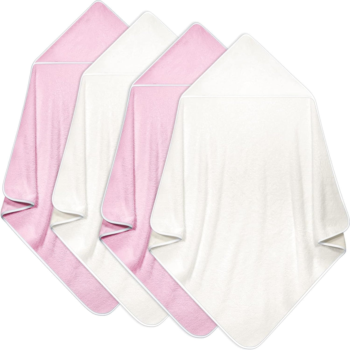 4 Pack Hooded Baby Bath Towels Coral Fleece, White Pink, Solid