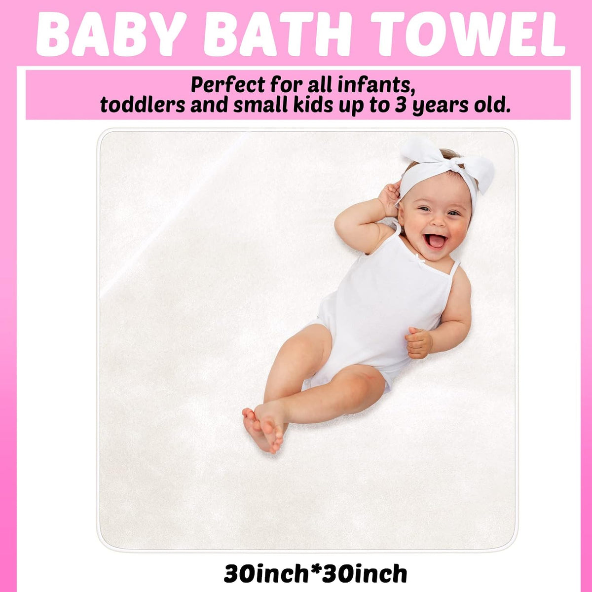 4 Pack Hooded Baby Bath Towels Coral Fleece, White Pink, Solid
