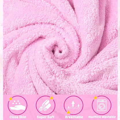 4 Pack Hooded Baby Bath Towels Coral Fleece, White Pink, Solid