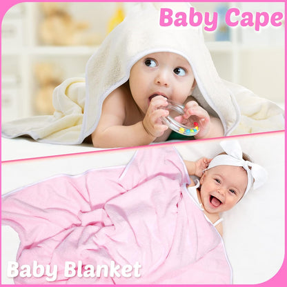 4 Pack Hooded Baby Bath Towels Coral Fleece, White Pink, Solid