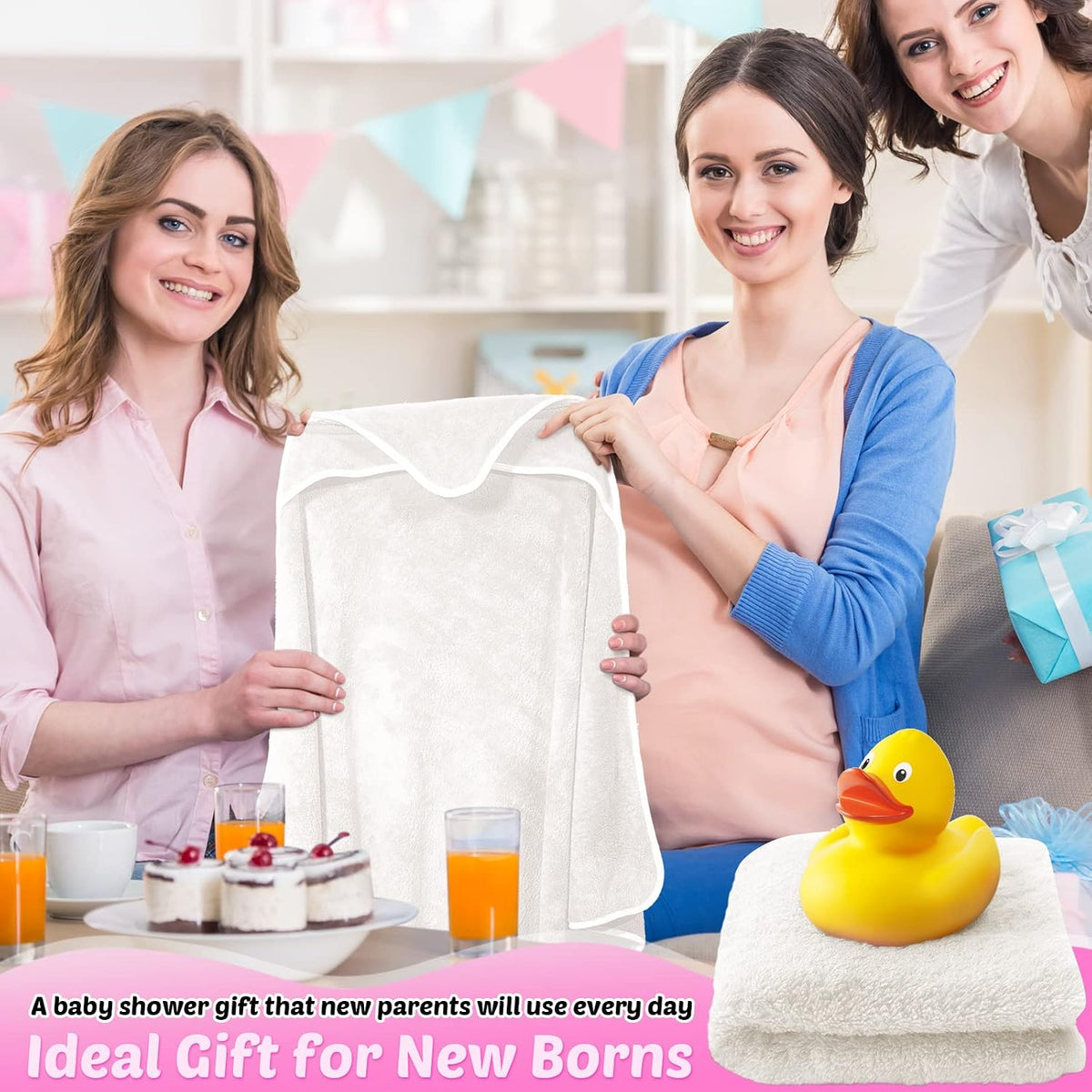 4 Pack Hooded Baby Bath Towels Coral Fleece, White Pink, Solid