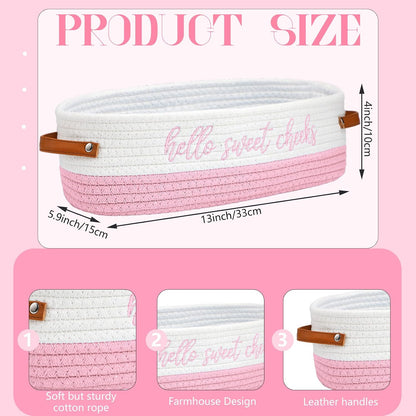 Hello Sweet Cheeks Bathroom Decoration Pink and White Cotton Rope Toilet Basket Toilet Paper Holder Basket Rustic Bathroom Organizer Farmhouse Home Decoration Organizing Small Baskets