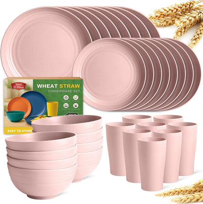 32-Piece Plates and Bowls Sets for 8, Pink Kitchen Dinnerware Sets