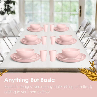 32-Piece Plates and Bowls Sets for 8, Pink Kitchen Dinnerware Sets