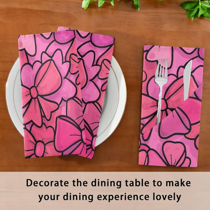 Cute Cartoon Bow Peach Dinner Table Napkins Cloth Napkins Reusable Washable Cloth Napkins Printed Kitchen Dinner Table Table Napkins Cloth Set of 6 20 x 20in