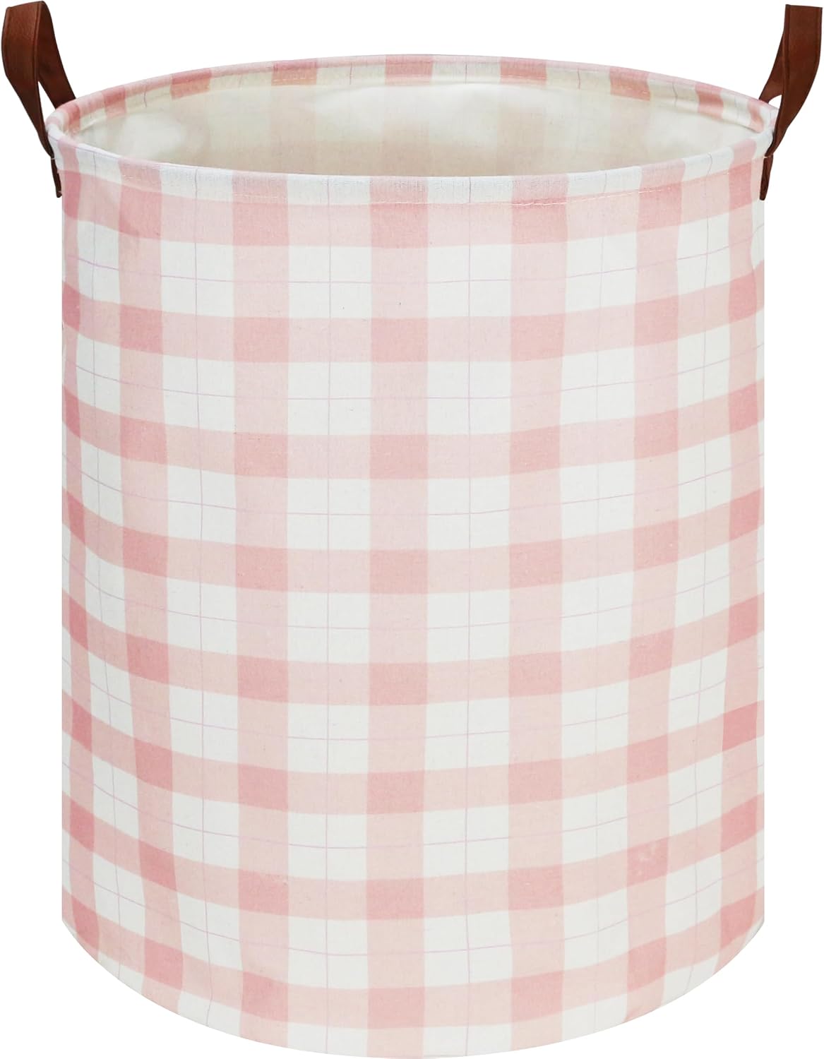 Laundry Basket, Waterproof Fabric Storage Container, Room Decor, Gift Basket(Pink Grid)