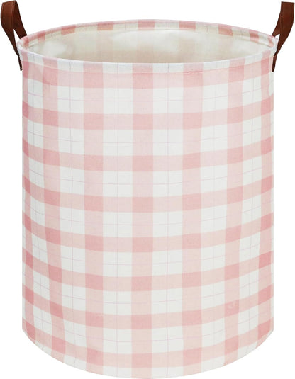 Laundry Basket, Waterproof Fabric Storage Container, Room Decor, Gift Basket(Pink Grid)
