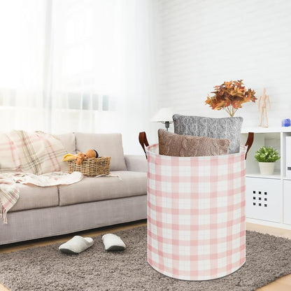 Laundry Basket, Waterproof Fabric Storage Container, Room Decor, Gift Basket(Pink Grid)
