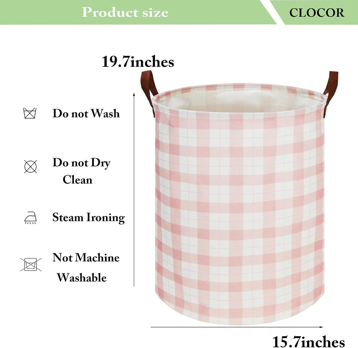 Laundry Basket, Waterproof Fabric Storage Container, Room Decor, Gift Basket(Pink Grid)