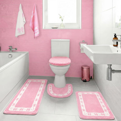 6 Pcs Pink Bow Bathroom Rugs Set