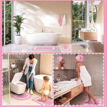 6 Pcs Pink Bow Bathroom Rugs Set