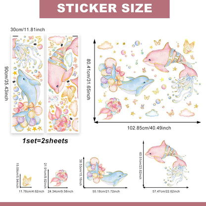 Under the Sea Dolphin Wall Stickers Cute Dolphins Bubbles Wall Decals Ocean Animal Peel and Stick Decor for Kids Room Bedroom (Pink)