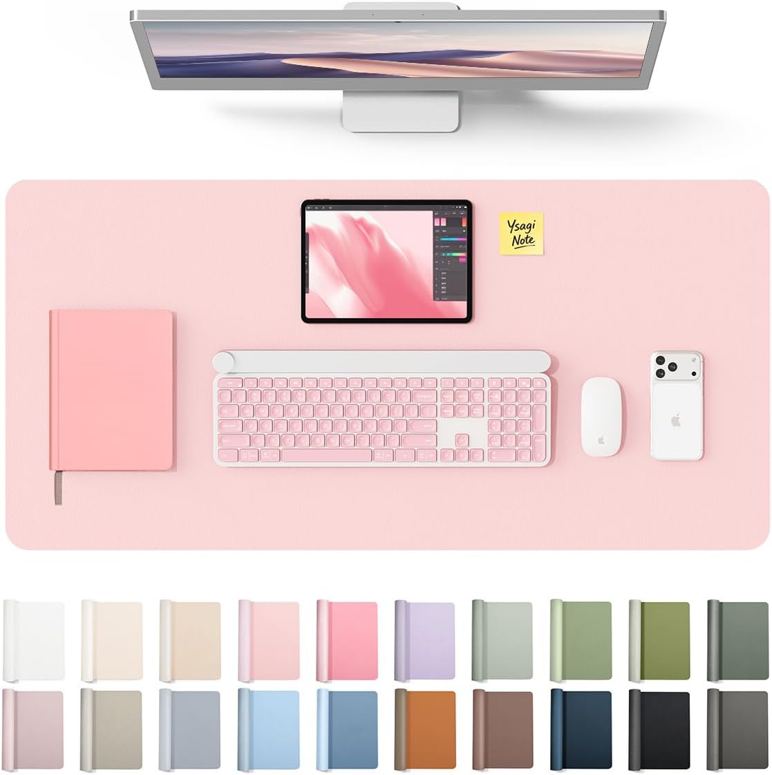 Leather Desk Protector, Office Mat, Large Mouse Mat, Non-Slip PU Leather Blotter, Laptop Desk Pad, Waterproof Writing Pad for Office and Home (Light Pink, 31.5" x 15.8")