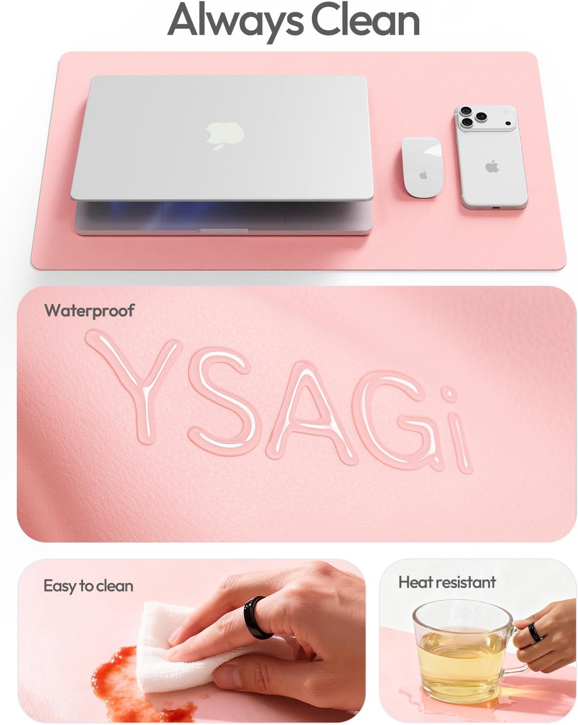 Leather Desk Protector, Office Mat, Large Mouse Mat, Non-Slip PU Leather Blotter, Laptop Desk Pad, Waterproof Writing Pad for Office and Home (Light Pink, 31.5" x 15.8")