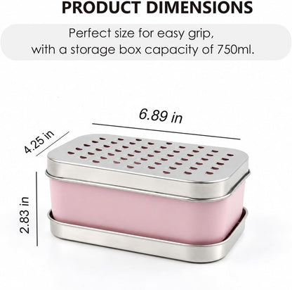 Cheese Grater with Storage Container, Box Grater Stainless Steel for Vegetables, Cheese Shredder 2 Sharp Blades for Fine & Coarse, Non-Slip Base, Lemon Zester, Includes Cleaning Brush (Pink)