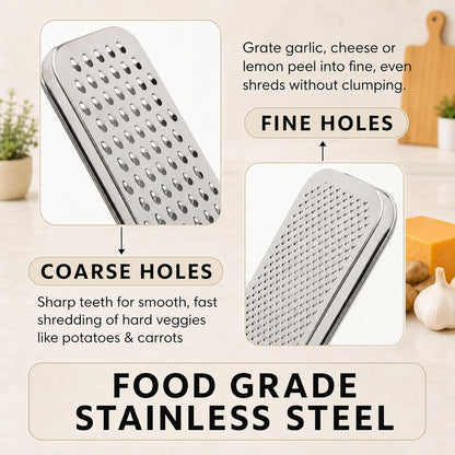 Cheese Grater with Storage Container, Box Grater Stainless Steel for Vegetables, Cheese Shredder 2 Sharp Blades for Fine & Coarse, Non-Slip Base, Lemon Zester, Includes Cleaning Brush (Pink)