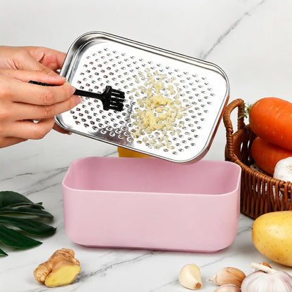 Cheese Grater with Storage Container, Box Grater Stainless Steel for Vegetables, Cheese Shredder 2 Sharp Blades for Fine & Coarse, Non-Slip Base, Lemon Zester, Includes Cleaning Brush (Pink)