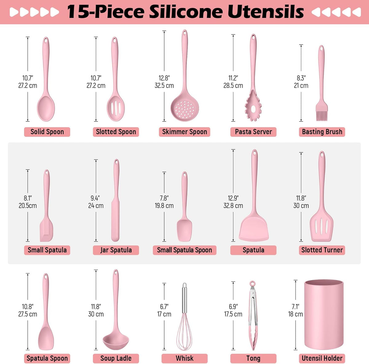 15-Piece Kitchen Utensil Set, Silicone Cooking Utensils Spatula Set