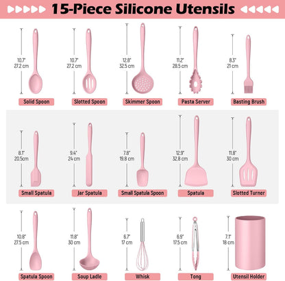 15-Piece Kitchen Utensil Set, Silicone Cooking Utensils Spatula Set