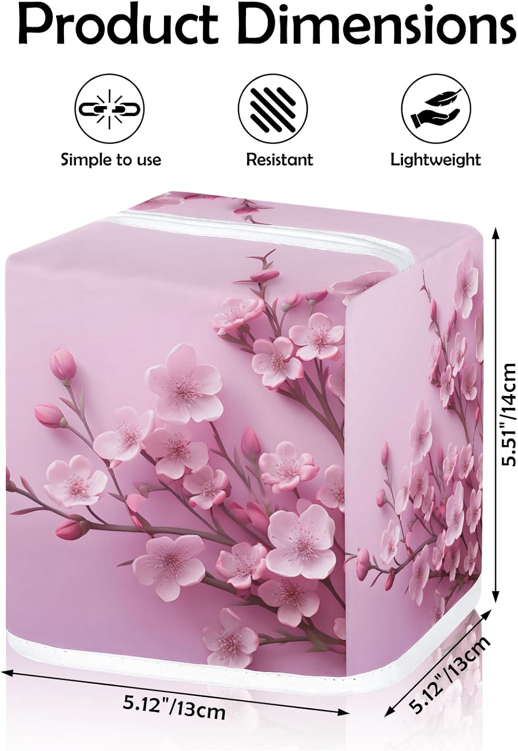 Flower Tissue Box Cover, Pink Purple Peach Blossom Square Fabric Tissue Box Holder, Reusable Toilet Paper Dispenser for Bathroom Home Car Nightstand Storage Organizer 5" x 5" x 5.5"
