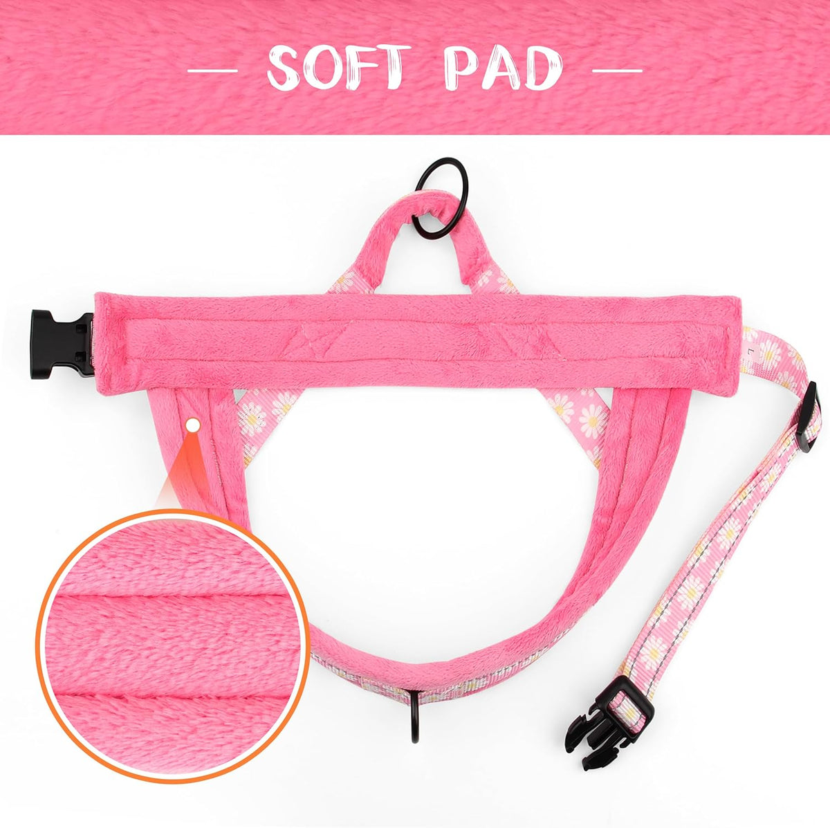 No Pull Dog Harness for Small Medium Dogs, Floral Print, Pink, S