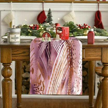 Pretty Peach Pattern Placemats and Table Runner Set, Washable Linen Place Mats for Home Wedding Hotel Decoration (1 Table Runner and 6 Placemats)
