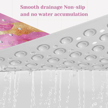 Marble Bath Tub Mat Non Slip, Pink Marble Non Slip Bath Mat for Shower, Large Washable Shower mats for Showers with Drain Holes and Suction Cups,40 X 16 Inch
