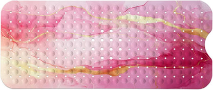 Marble Bath Tub Mat Non Slip, Pink Marble Non Slip Bath Mat for Shower, Large Washable Shower mats for Showers with Drain Holes and Suction Cups,40 X 16 Inch