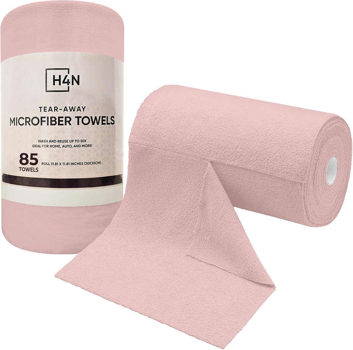 Microfiber Cleaning Cloth Roll, 85 Pack Tear-Away Reusable Paper Towel Alternative, Ultra Absorbent, Lint-Free Towels for Kitchen, Car, Home & All-Purpose Cleaning, 11.81" x 11.81", Pink