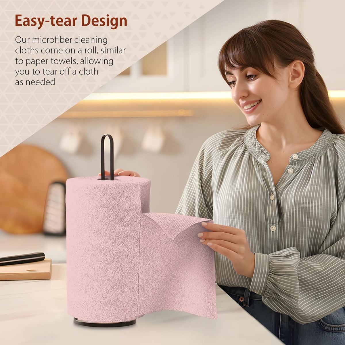 Microfiber Cleaning Cloth Roll, 85 Pack Tear-Away Reusable Paper Towel Alternative, Ultra Absorbent, Lint-Free Towels for Kitchen, Car, Home & All-Purpose Cleaning, 11.81" x 11.81", Pink