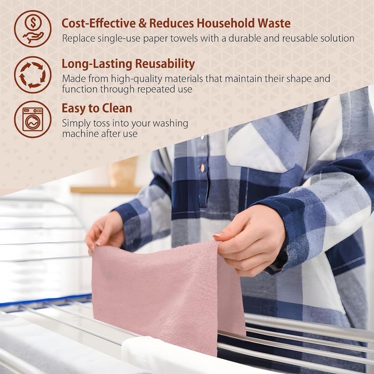 Microfiber Cleaning Cloth Roll, 85 Pack Tear-Away Reusable Paper Towel Alternative, Ultra Absorbent, Lint-Free Towels for Kitchen, Car, Home & All-Purpose Cleaning, 11.81" x 11.81", Pink