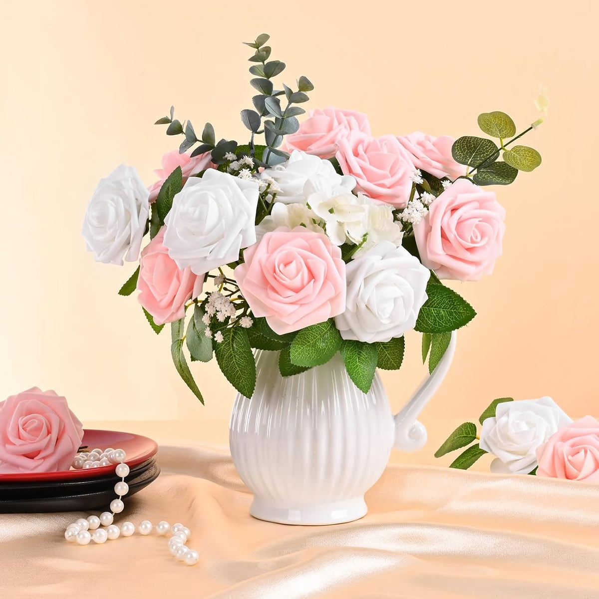 9 Pcs Foam Fake Roses with Stems, Artificial Flowers for Wedding