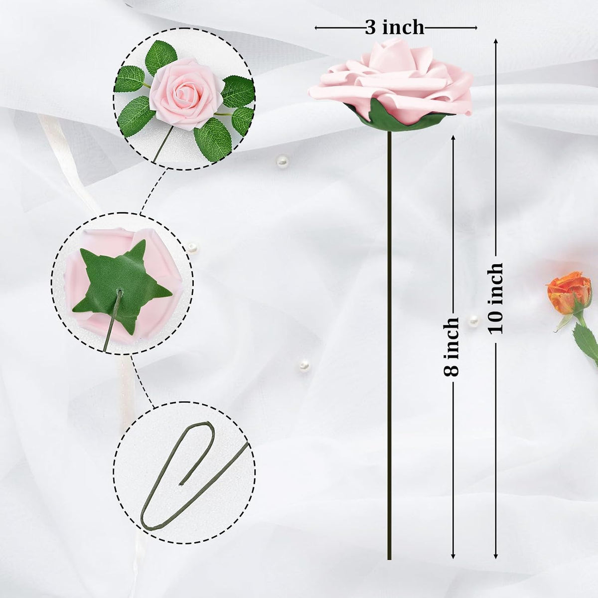 9 Pcs Foam Fake Roses with Stems, Artificial Flowers for Wedding