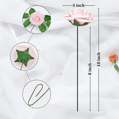 9 Pcs Foam Fake Roses with Stems, Artificial Flowers for Wedding