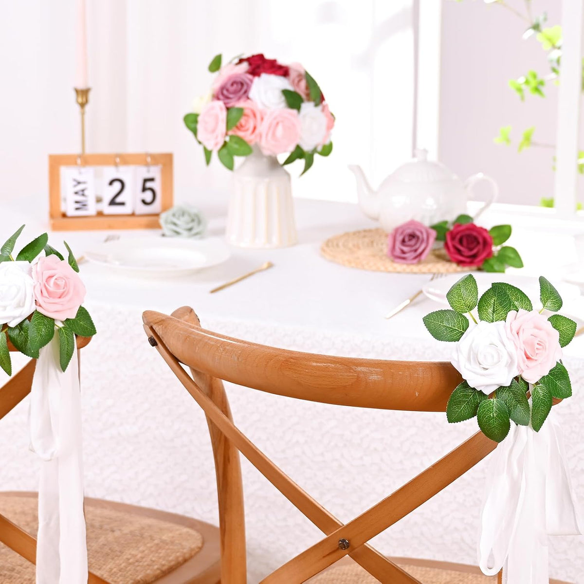 9 Pcs Foam Fake Roses with Stems, Artificial Flowers for Wedding
