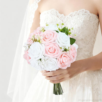 9 Pcs Foam Fake Roses with Stems, Artificial Flowers for Wedding