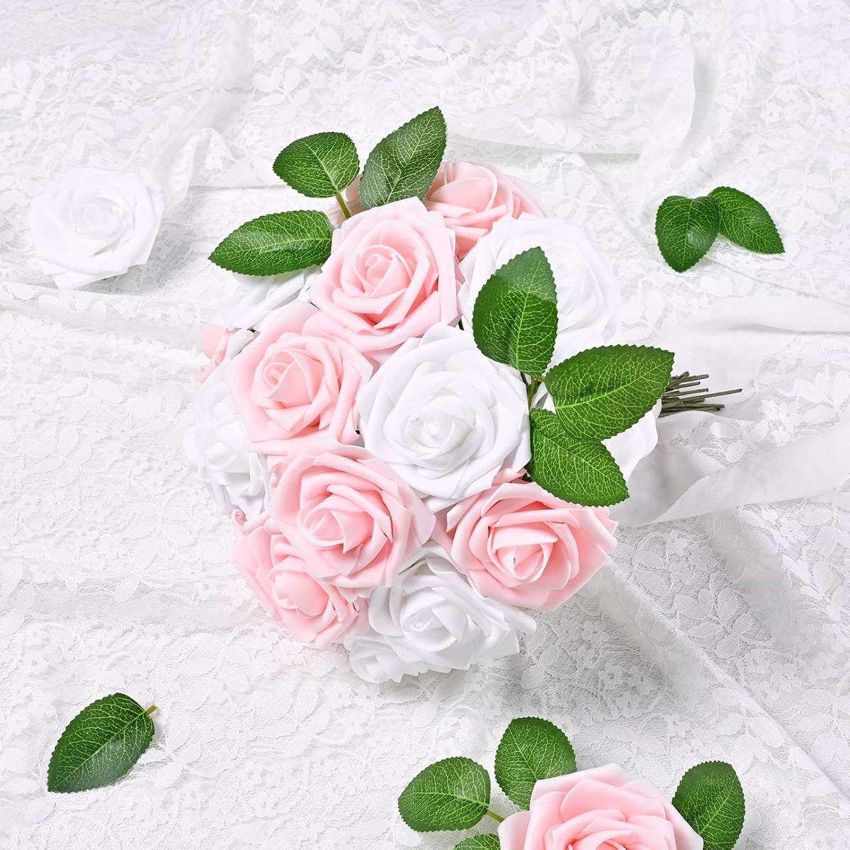 9 Pcs Foam Fake Roses with Stems, Artificial Flowers for Wedding
