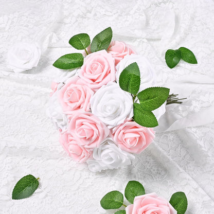 9 Pcs Foam Fake Roses with Stems, Artificial Flowers for Wedding
