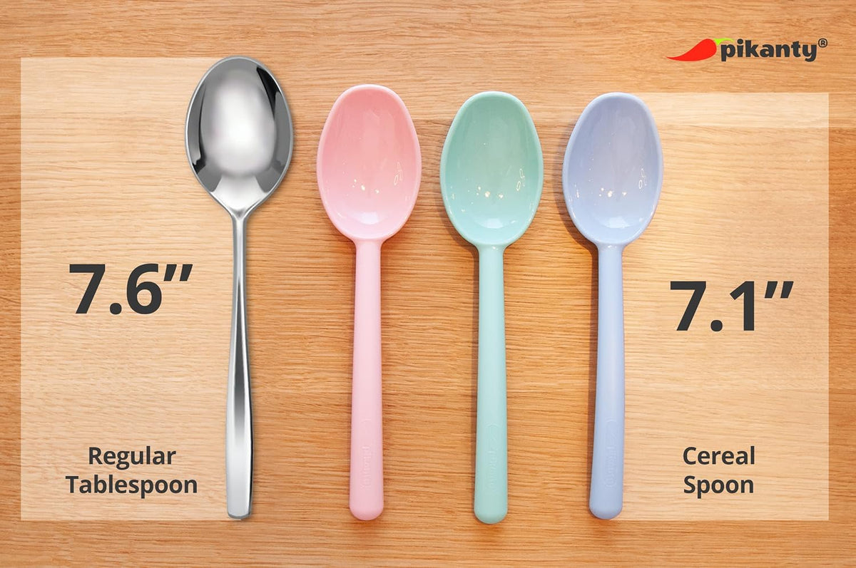 Plastic Cereal Spoons, Set of 6-7 Inch Kids Spoons in Pink, Green, Blue - Reusable Tablespoons for Soup, Yogurt, Ice Cream, Everyday Family Use, Dishwasher Safe, Made in USA