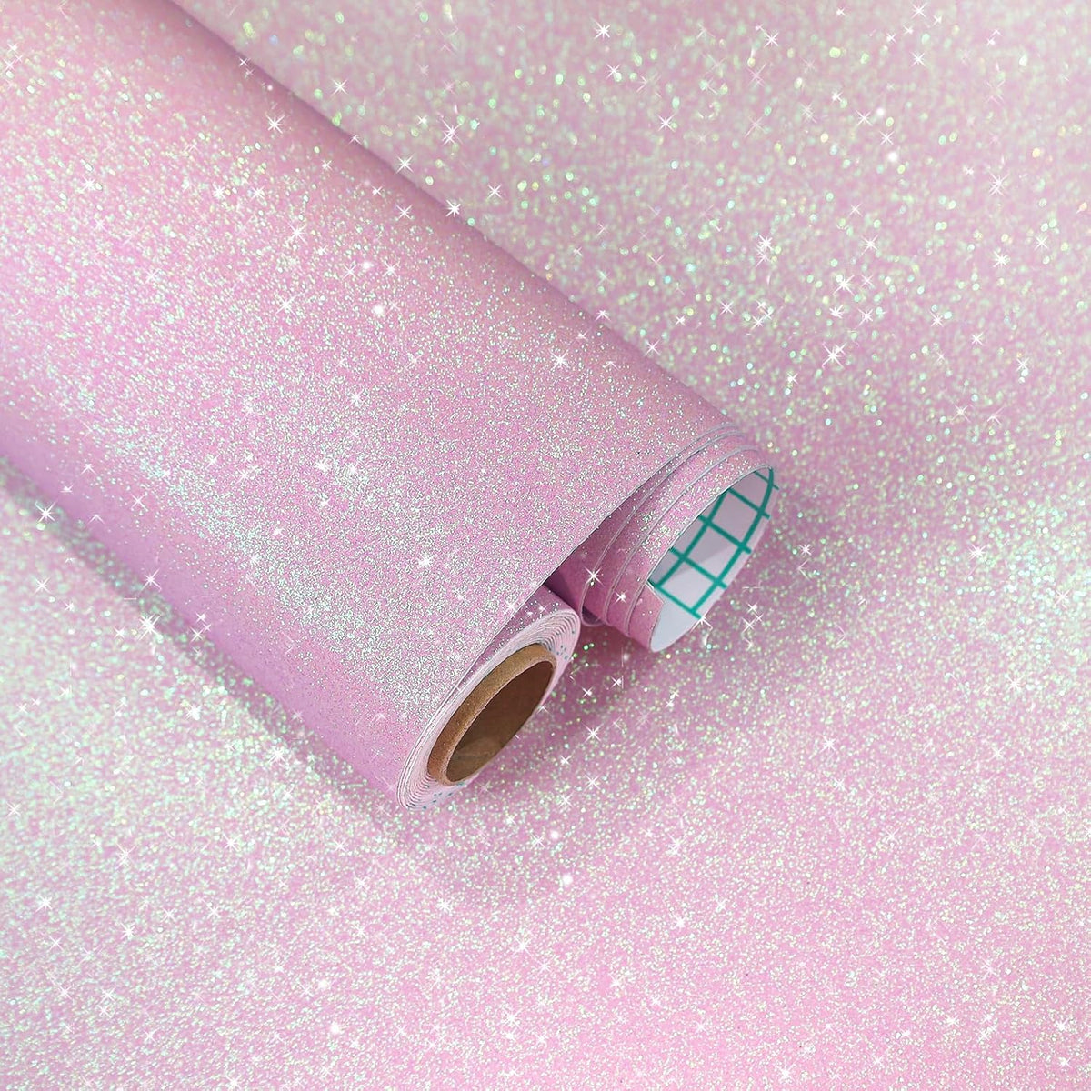Holographic Pink Glitter Wallpaper Stick and Peel Sparkle Glitter Contact Paper for Girls Dresser Desk Shelves Fridge Self Adhesive Removable Pink Wall Paper Thick Fabric Wrap 15.7"x118"