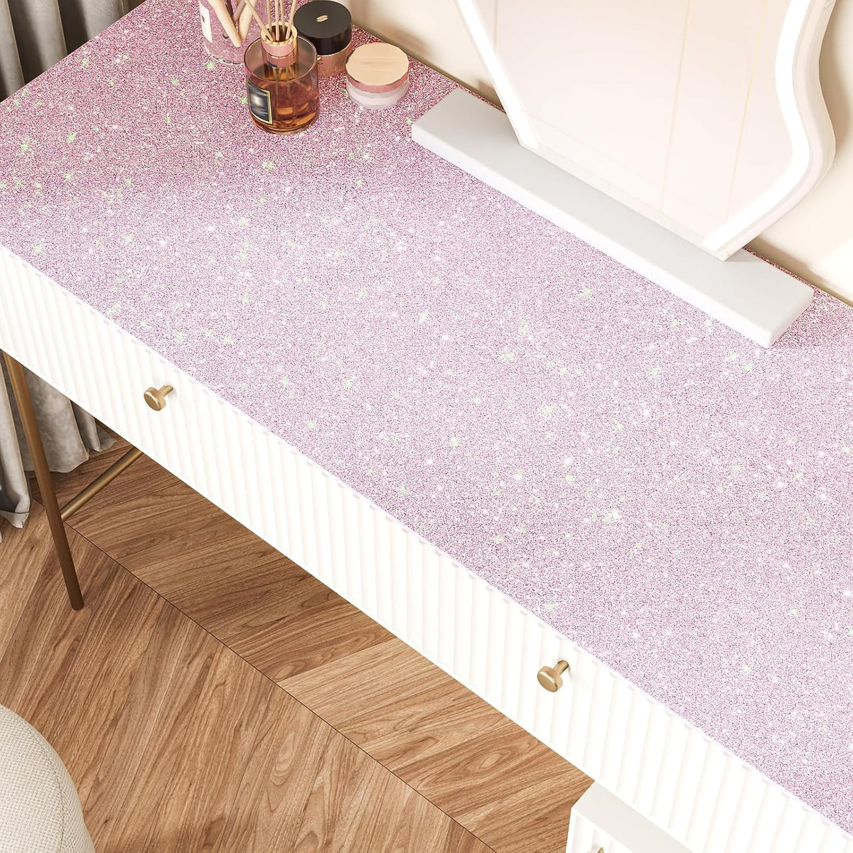 Holographic Pink Glitter Wallpaper Stick and Peel Sparkle Glitter Contact Paper for Girls Dresser Desk Shelves Fridge Self Adhesive Removable Pink Wall Paper Thick Fabric Wrap 15.7"x118"