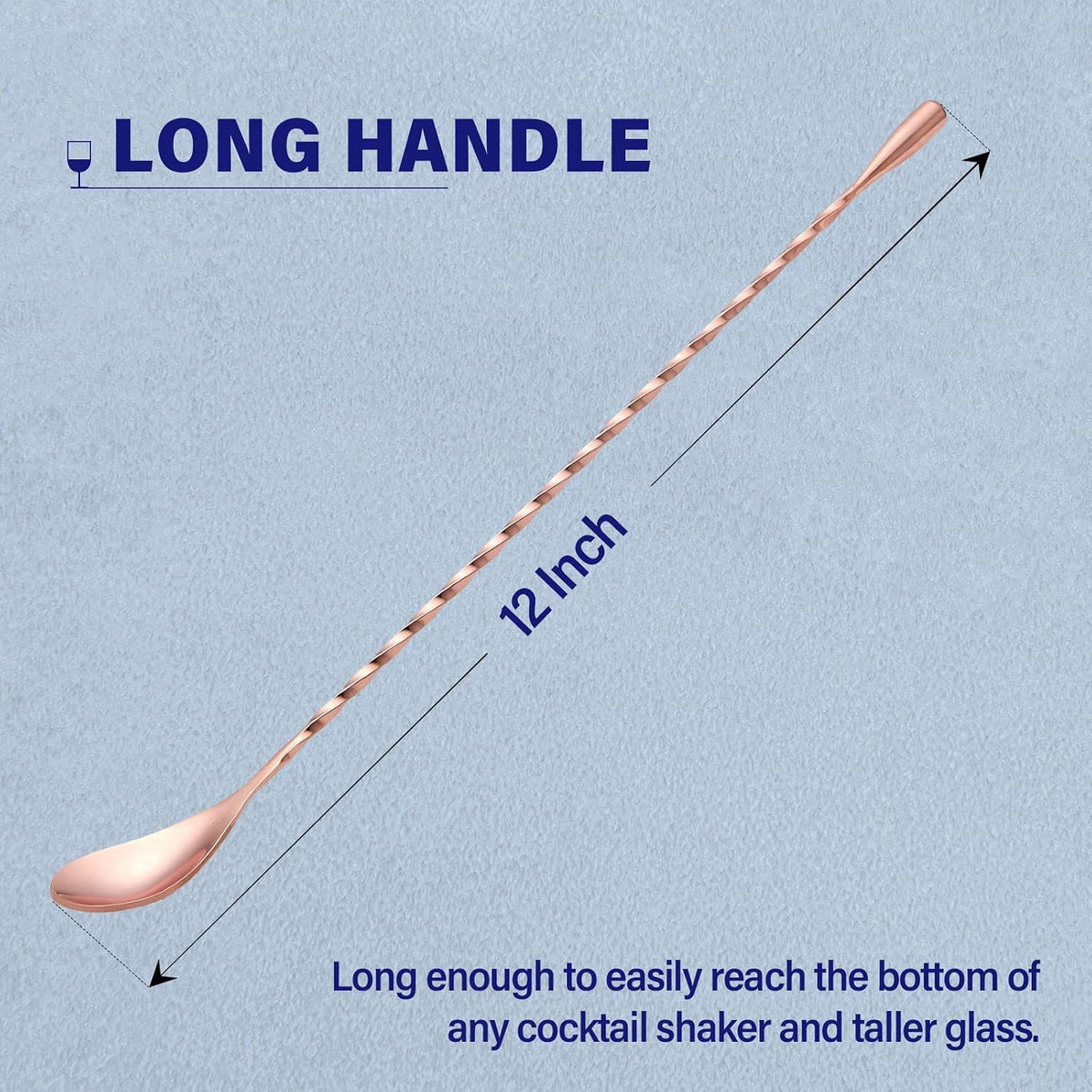 Bar Spoon Cocktail Mixing Stirrer, 2Pcs, 12” Long Handle, Rose Gold
