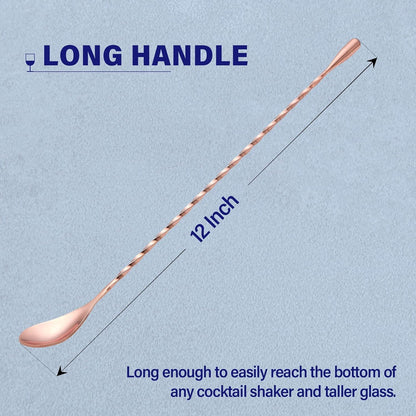 Bar Spoon Cocktail Mixing Stirrer, 2Pcs, 12” Long Handle, Rose Gold