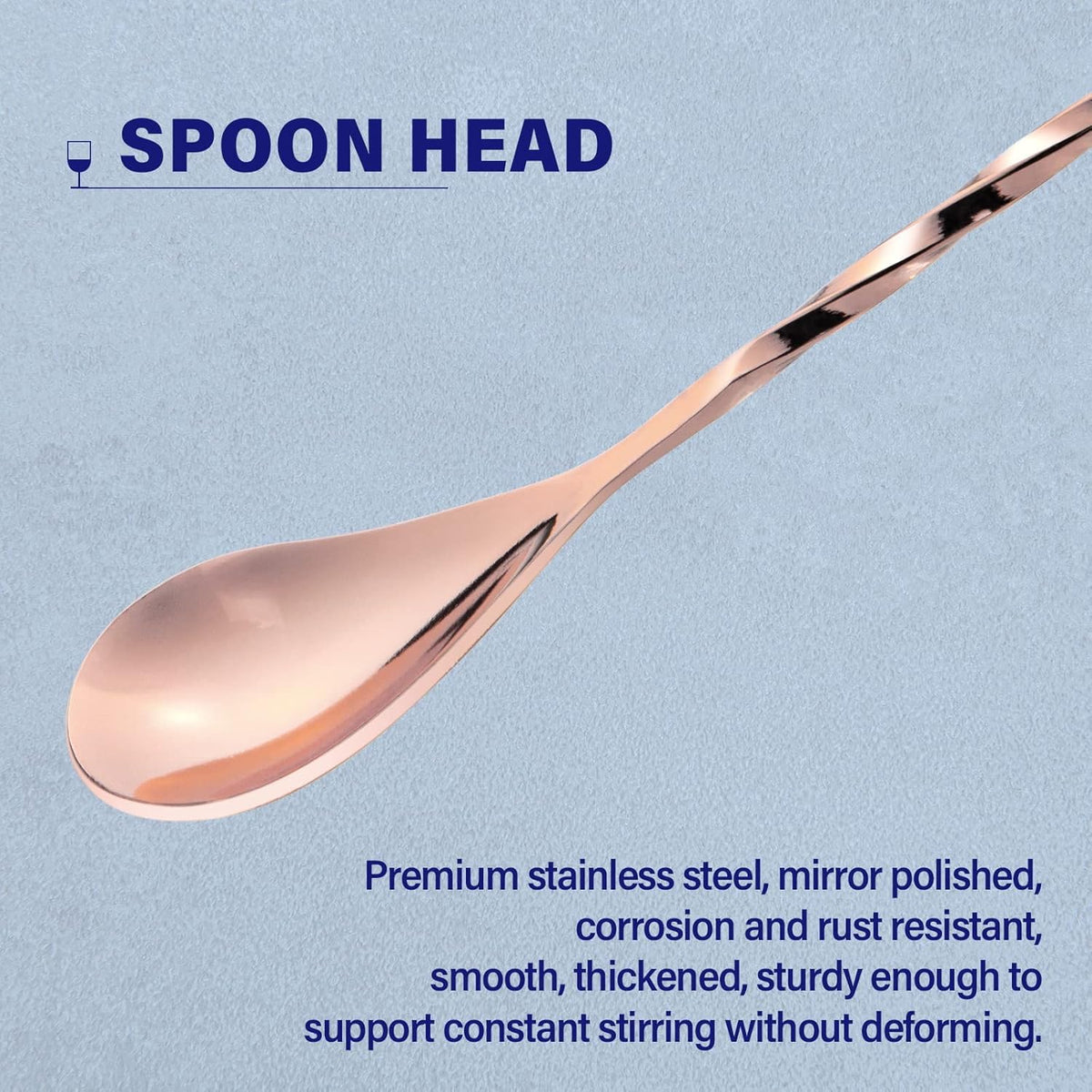Bar Spoon Cocktail Mixing Stirrer, 2Pcs, 12” Long Handle, Rose Gold